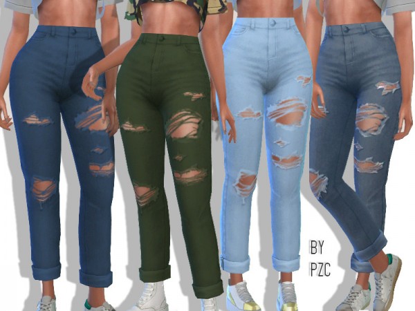  The Sims Resource: High Waisted Ripped Boyfriend Jeans by Pinkzombiecupcakes