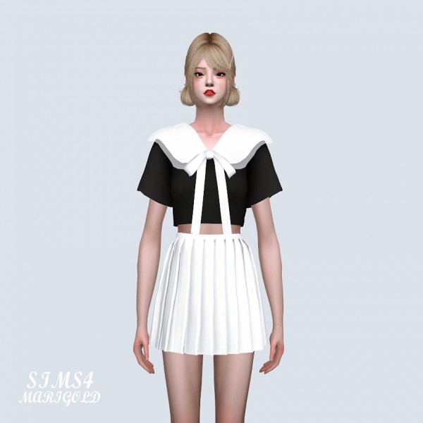  SIMS4 Marigold: Double Big Collar Crop Top With Bow