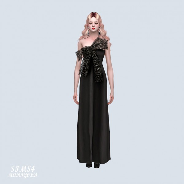  SIMS4 Marigold: Big Bow Strap Long Dress