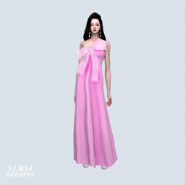  SIMS4 Marigold: Big Bow Strap Long Dress