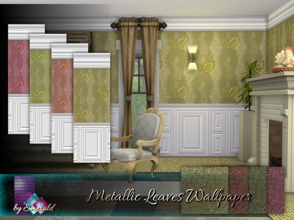  The Sims Resource: Metallic Leaves Wallpaper by emerald