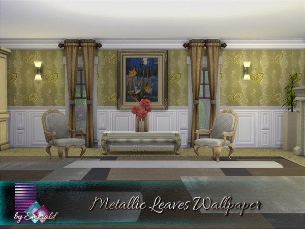  The Sims Resource: Metallic Leaves Wallpaper by emerald