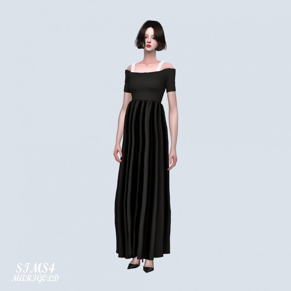  SIMS4 Marigold: Off Shoulder Flare Long Dress