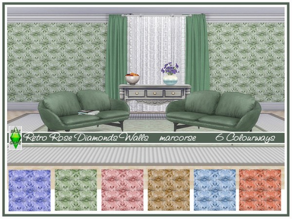  The Sims Resource: Retro Rose Diamonds Walls by marcorse