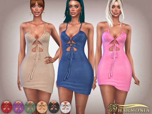  The Sims Resource: Slinky Cut Out Tie Detail Bodycon Dress by Harmonia