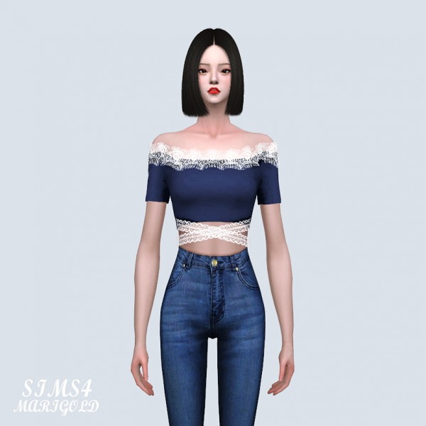  SIMS4 Marigold: Lace Ribbon Off Shoulder Top