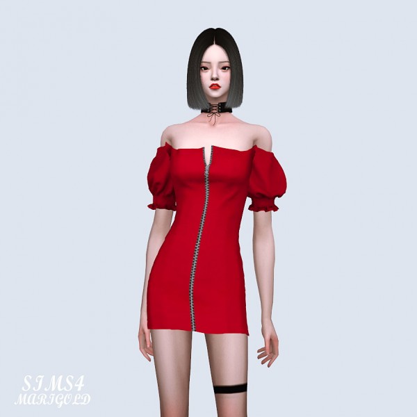  SIMS4 Marigold: Off Shoulder Zipper Mini Dress