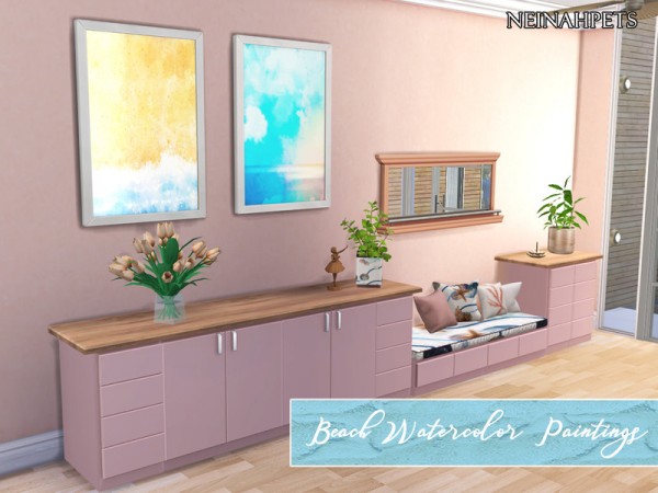  The Sims Resource: Beach Watercolor Paintings Collection by neinahpets