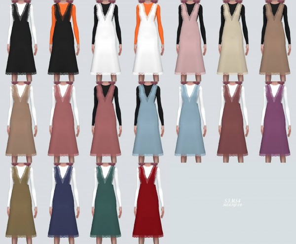  SIMS4 Marigold: Lace Point Long Dress With T