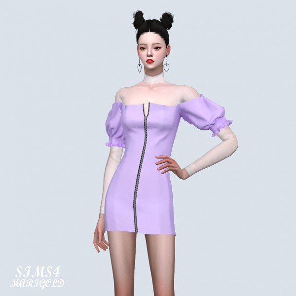  SIMS4 Marigold: Off Shoulder Zipper Mini Dress
