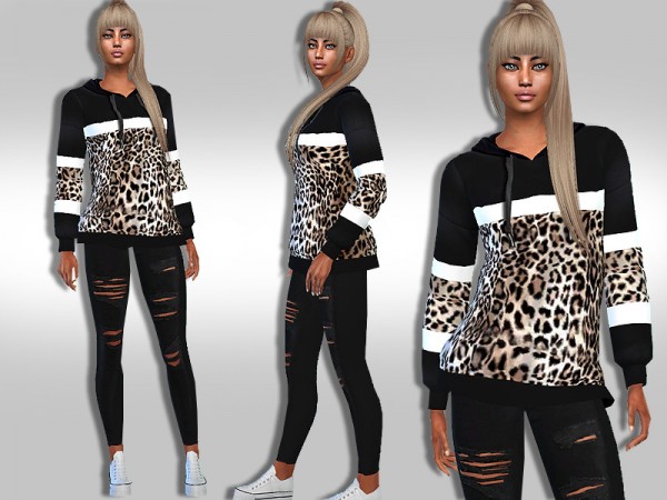  The Sims Resource: Leopard Sweatshirts Striped by Saliwa