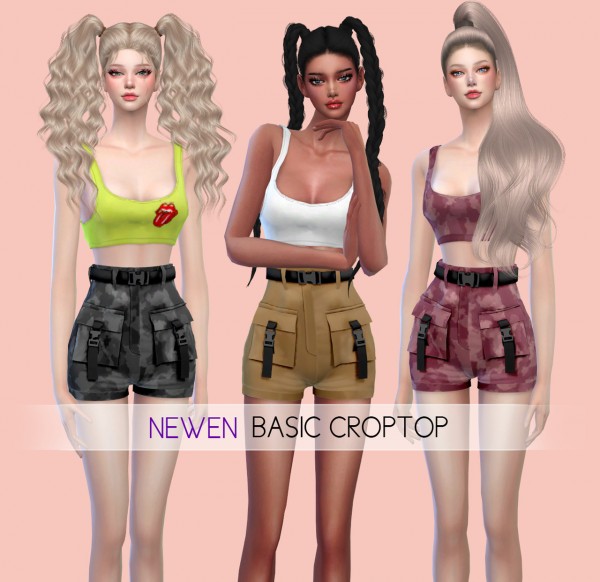  Newen: Basic Crop Top, Buckle Pockests Shorts and Mesh Dress Set