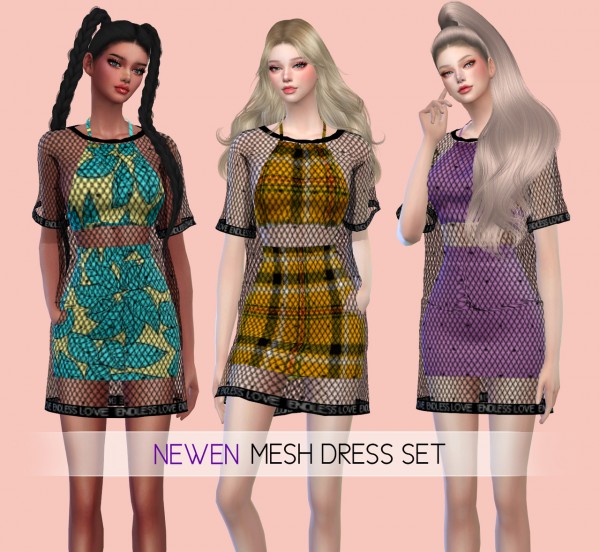  Newen: Basic Crop Top, Buckle Pockests Shorts and Mesh Dress Set