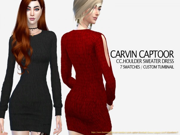  The Sims Resource: Shoulder Sweater Dress by carvin captoor