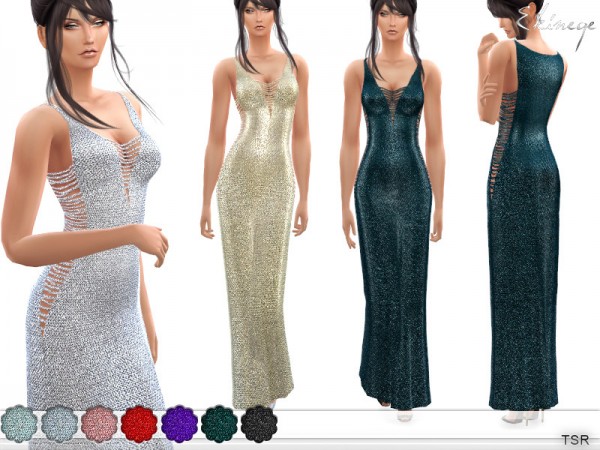  The Sims Resource: Metallic Ripped Knit Dress by ekinege