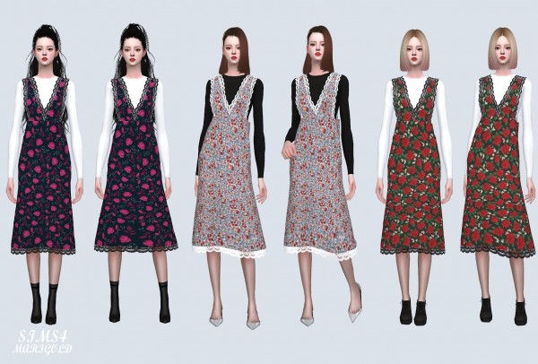 SIMS4 Marigold: Lace Point Long Dress With T Flower V