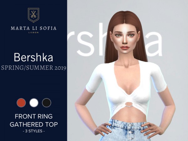  The Sims Resource: Jersey Front Ring Gathered Crop Top by martalisofia