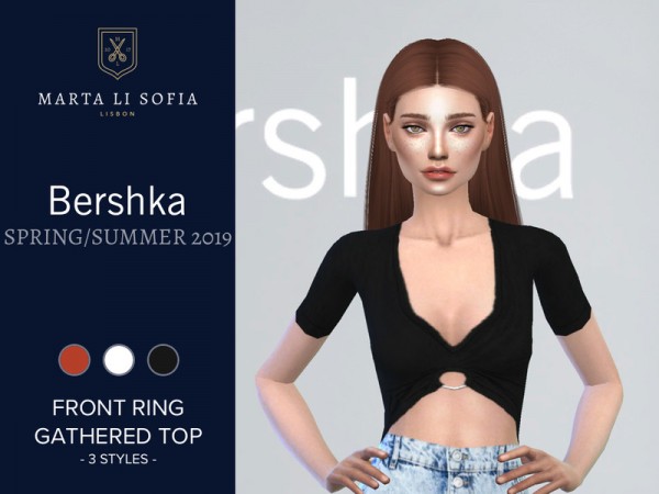  The Sims Resource: Jersey Front Ring Gathered Crop Top by martalisofia