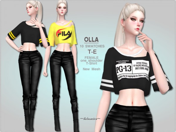  The Sims Resource: OLLA   Open Shoulder T Shirt by Helsoseira