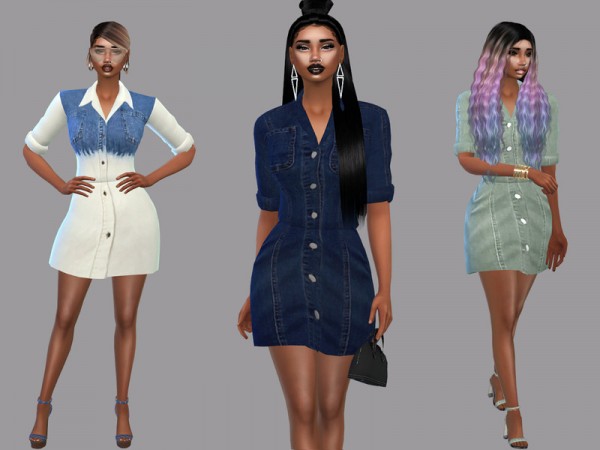  The Sims Resource: Sleeve Strech Denim Dress by Teenageeaglerunner