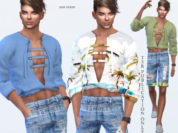  The Sims Resource: Tropics blouse mens lacing by Sims House