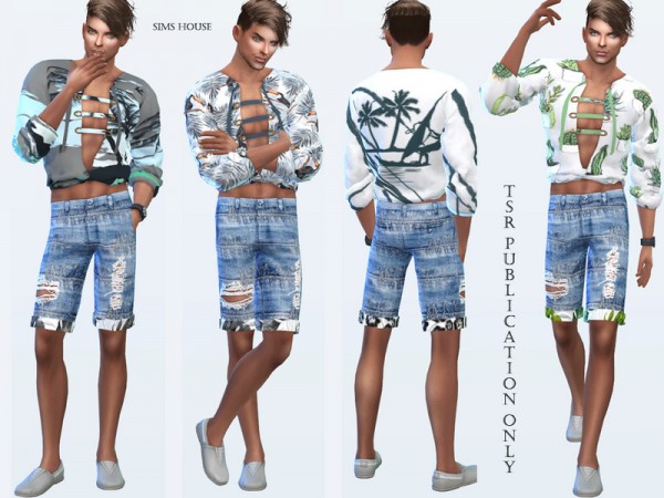  The Sims Resource: Tropics blouse mens lacing by Sims House