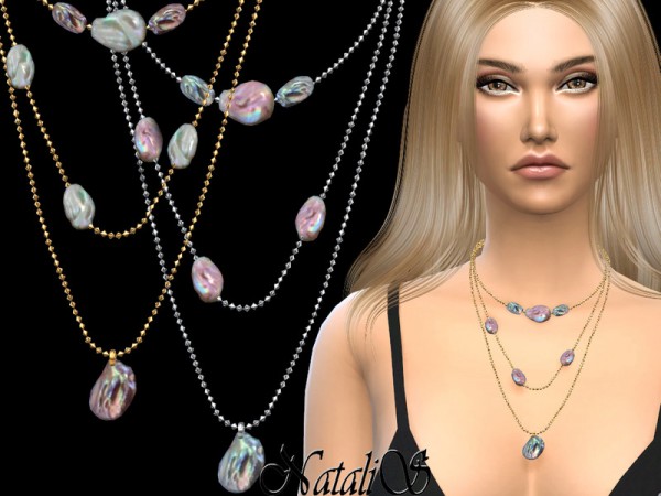  The Sims Resource: Mother of pearl layered necklace by NataliS