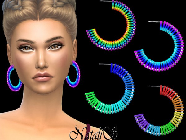  The Sims Resource: Rainbow cord hoop earrings by NataliS