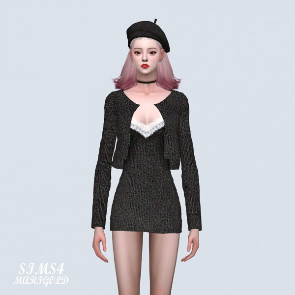  SIMS4 Marigold: Lace Mini Dress With Cardigan