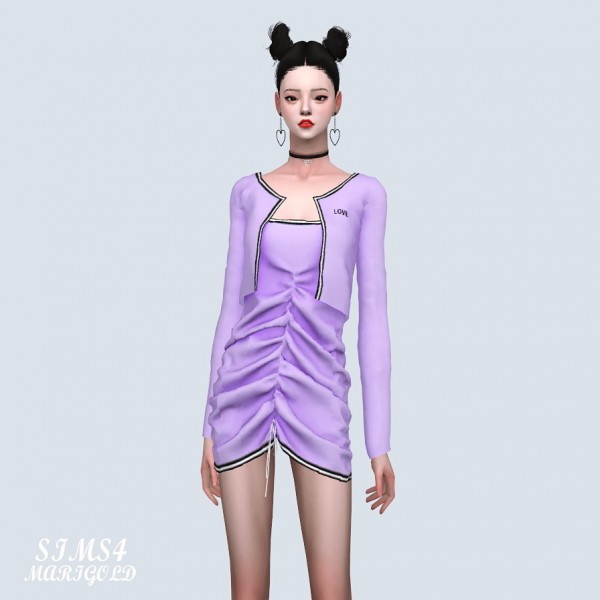  SIMS4 Marigold: Shirring Dress With Cardigan