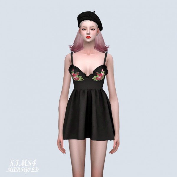 SIMS4 Marigold: Embroidery Frill Mini Dress