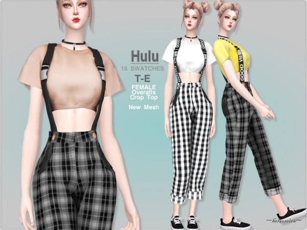  The Sims Resource: HULU   Top w/ Overalls by Helsoseira