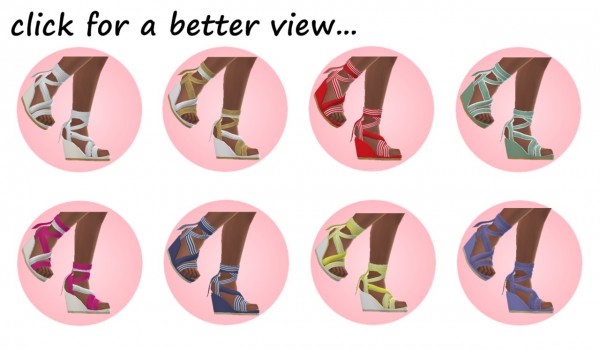  Sims 4 Sue: Curbs ribbon wedges shoes recolored