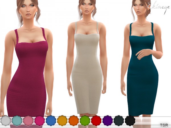  The Sims Resource: Sleeveless Crochet Midi Dress by ekinege