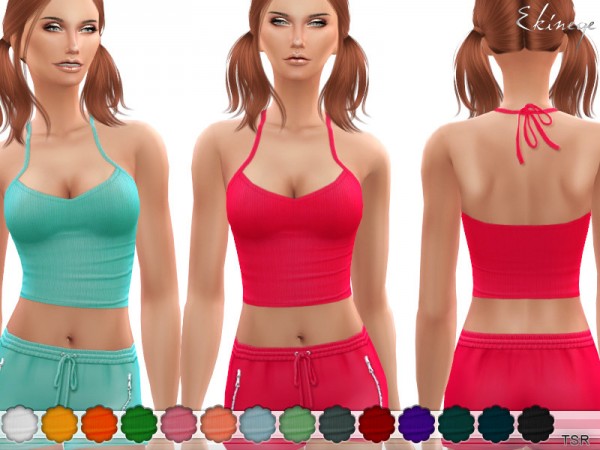  The Sims Resource: Ribbed Halter Crop Top by ekinege