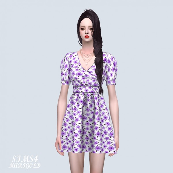 SIMS4 Marigold: Flower Pattern Mini Dress • Sims 4 Downloads