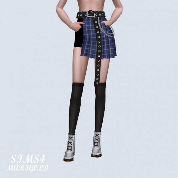  SIMS4 Marigold: Unbalance Pleats Skirt With Chain Belt