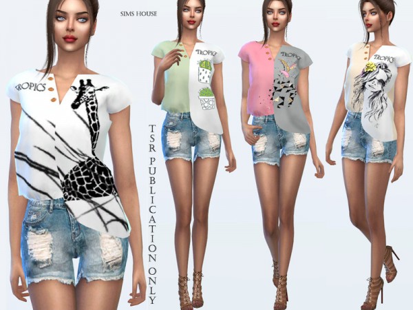  The Sims Resource: Tropics asymmetrical t shirt by Sims House