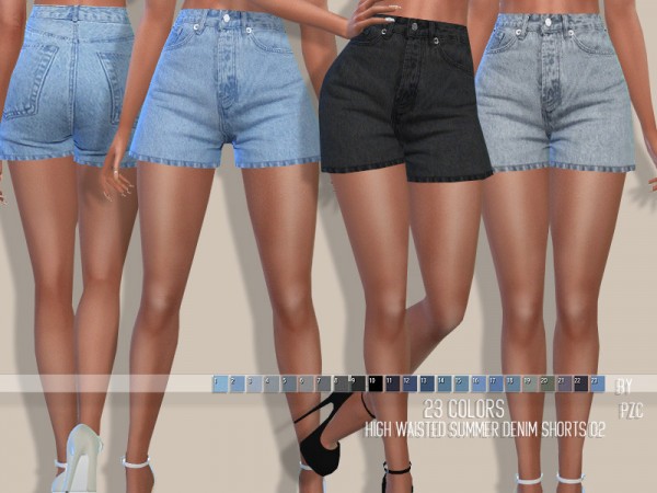  The Sims Resource: High Waisted Summer Denim Shorts 02 by Pinkzombiecupcakes