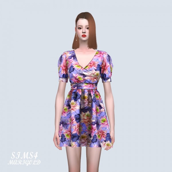 SIMS4 Marigold: Flower Pattern Mini Dress
