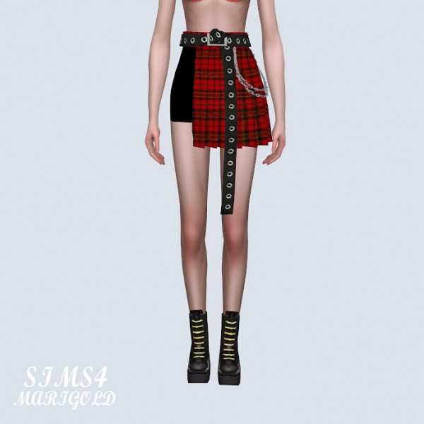  SIMS4 Marigold: Unbalance Pleats Skirt With Chain Belt