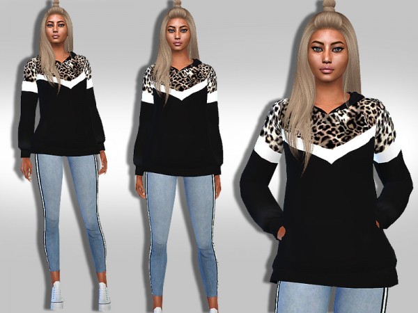  The Sims Resource: Trendy Hoodie Leopard Sweats by Saliwa