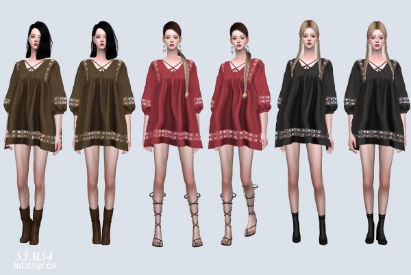  SIMS4 Marigold: Ethnic Lace Loose fit Mini Dress