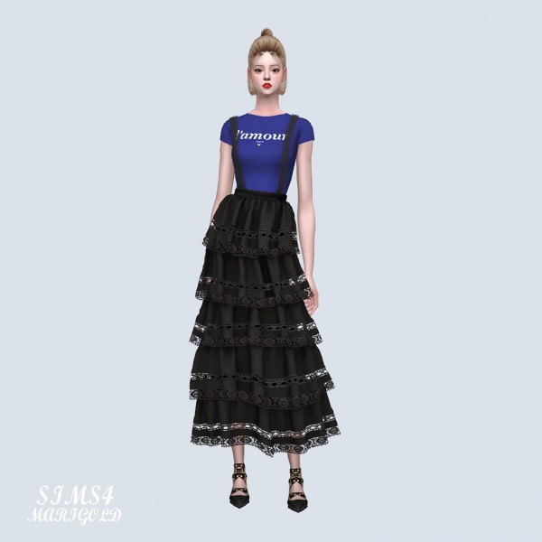  SIMS4 Marigold: Suspender Lace Tiered Long Skirt With T