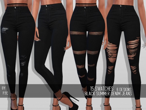  The Sims Resource: Black Summer Denim Jeans by Pinkzombiecupcakes