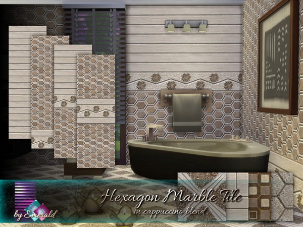  The Sims Resource: Hexagon Marble Tile in cappuccino blend by emerald