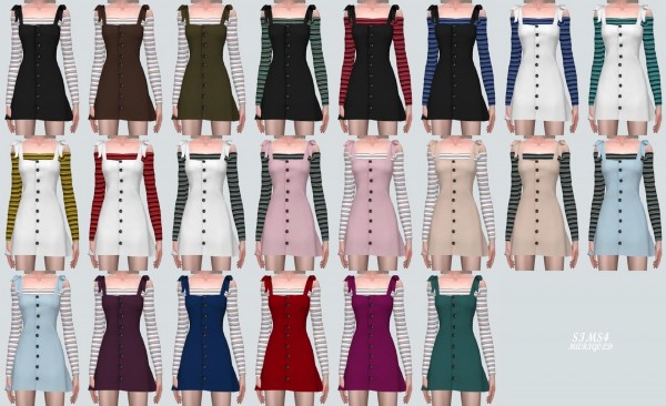 SIMS4 Marigold: Ribbon Strap Button Mini Dress Off-shoulder T • Sims 4 ...