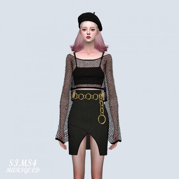 SIMS4 Marigold: Unbalance Tulip Mini Skirt With Circle Belt