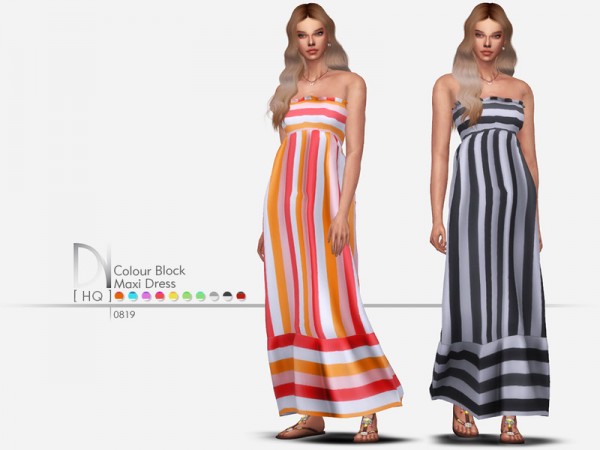  The Sims Resource: Colour Block Maxi Dress by DarkNighTt