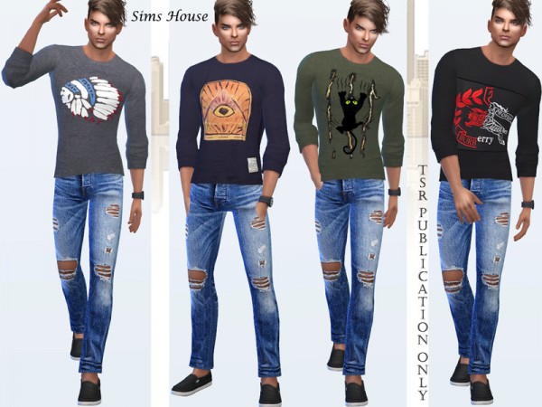  The Sims Resource: Mens Long Sleeve T shirt by Sims House